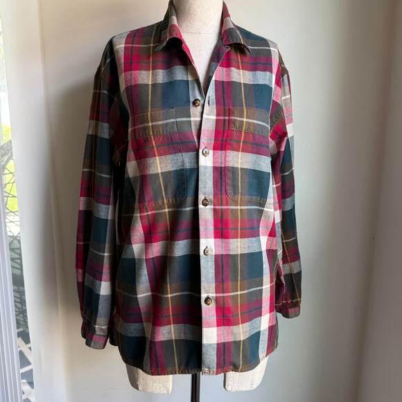 Lizwear Vintage Cotton Flannel Button Down Plaid Shirt Small - Picture 2 of 6